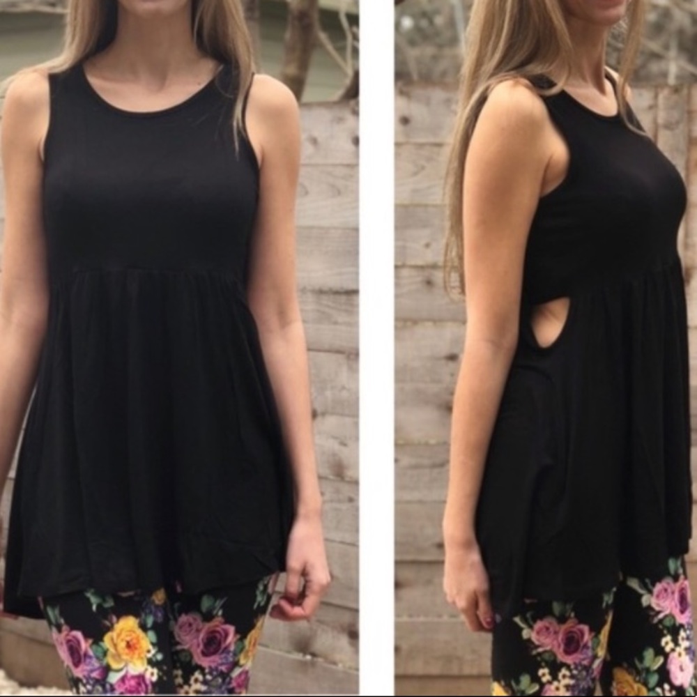BLACK sleeveless tank top with side panels & cape back Small S Large L